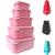 Jogo de Potes de Plástico Hermético com Tampa 5 Peças 500ml 1L 2L 3L 5L - Retangular Super Resistente Ideal para Freezer Microondas rosa