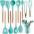 Jogo Kit Com 12 Peças Utensílios De Cozinha Colheres Espatulas Pegador Silicone Copo Suporte Verde