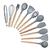 Jogo utensilios cozinha silicone com facas antiaderente 19 pcs  com Colher Concha Espatula Pegador Cinza
