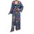 Kimono longo em tule estampado Azul com flores, Folhagem