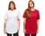 Kit 02 camisetas plus size longline manga curta feminina Branco, Vermelho