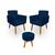 Kit 02 Poltronas Gênesis e 01 Puff Redondo Decorativos para Sala e Quarto Pés Palito Suede Escolha Sua Cor - WeD Decor Azul Marinho