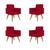 Kit 04 Poltronas Decorativas - Cadeira Escritório Recepção Vermelho