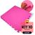 Kit 10 Placas Tapete Infantil EVA Estilo Piso Tatame 50x50cm 10mm (2,5 m²) Emborrachado Crianças Bebes Exercícios c/ Encaixe + Bordas Acabamento Rosa pink