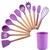 Kit 12 Peças Jogo de Cozinha Utensílios Talheres Silicone com Cabo de Madeira Roxo