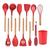 Kit 12 Peças Jogo de Cozinha Utensílios Talheres Silicone com Cabo de Madeira Vermelho