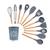 Kit 12 Peças Utensílios Silicone Cinza Concha Colher Madeira Cinza