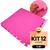 Kit 12 Tapete Infantil EVA Placas Peça Estilo Piso Tatame 50x50cm 10mm (3 m²) Emborrachado Crianças Bebes Exercícios c/ Encaixe + Bordas Acabamento Rosa pink