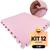 Kit 12 Tatames Infantil Colorido 50cmx50cm 10mm (Montado 3m²) +24 Bordas p/ Bebê Criança Pet Piscina Brinquedo Quebra Cabeça Rosa bebe