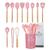 Kit 12 Utensílios de Cozinha Silicone Cabo de Madeira Varias Cores 026 Rosa