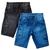 Kit 2 Bermuda Jeans Lycra Cargo Masculina C/ 6 Bolso Azul claro, Preto trabalhado