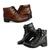 Kit 2 Botas Casual Feminina Cadarço Bico Redondo Conforto Marrom, Preto