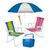 Kit 2 Cadeira Alta Alumínio + Guarda Sol + Caixa Térmica 26 Litros + Saca Areia Rosca - Mor Azul