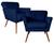 Kit 2 Cadeiras Estofada Laís Para Recepção Consultorio e Clínica - Suede - Sv Decor  Azul Marinho