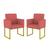 Kit 2 Cadeiras Poltrona Moderna com Base de Ferro Dourada Suede Rosa