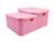 Kit 2 Caixas Organizadoras Rattan de Plástico Resistente Médio Cesto Com Tampa Capacidade 8 Litros Rosa Bebê