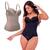 Kit 2 camisete sinta modeladora feminina corpete corselet redutora de cintura de medida abdominal reforçada com bojo ata Preto