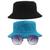 Kit 2 Chapéu Bucket Hat E Oculos De Sol Hexagonal Preto MD-04 Azul