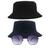 Kit 2 Chapéu Bucket Hat E Oculos De Sol Hexagonal Preto MD-04 Azul escuro