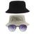 Kit 2 Chapéu Bucket Hat E Oculos De Sol Hexagonal Preto MD-04 Bege
