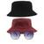 Kit 2 Chapéu Bucket Hat E Oculos De Sol Hexagonal Preto MD-04 Bordô