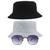 Kit 2 Chapéu Bucket Hat E Oculos De Sol Hexagonal Preto MD-04 Branco
