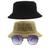 Kit 2 Chapéu Bucket Hat E Oculos De Sol Hexagonal Preto MD-04 Caqui