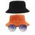 Kit 2 Chapéu Bucket Hat E Oculos De Sol Hexagonal Preto MD-04 Laranja