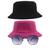 Kit 2 Chapéu Bucket Hat E Oculos De Sol Hexagonal Preto MD-04 Pink