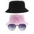 Kit 2 Chapéu Bucket Hat E Oculos De Sol Hexagonal Preto MD-04 Rosa claro