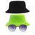 Kit 2 Chapéu Bucket Hat E Oculos De Sol Hexagonal Preto MD-04 Verde neon