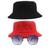 Kit 2 Chapéu Bucket Hat E Oculos De Sol Hexagonal Preto MD-04 Vermelho