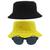 Kit 2 Chapéus Bucket Hat E Oculos De Sol Oval Armação De Metal MD-13 Amarelo