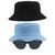 Kit 2 Chapéus Bucket Hat E Oculos De Sol Oval Armação De Metal MD-13 Azul claro