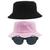 Kit 2 Chapéus Bucket Hat E Oculos De Sol Oval Armação De Metal MD-13 Rosa claro