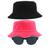 Kit 2 Chapéus Bucket Hat E Oculos De Sol Oval Armação De Metal MD-13 Rosa neon