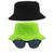 Kit 2 Chapéus Bucket Hat E Oculos De Sol Oval Armação De Metal MD-13 Verde neon