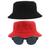 Kit 2 Chapéus Bucket Hat E Oculos De Sol Oval Armação De Metal MD-13 Vermelho