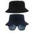 Kit 2 Chapéus Bucket Hat E Oculos De Sol Quadrado De Bambu MD-05 Azul escuro