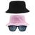 Kit 2 Chapéus Bucket Hat E Oculos De Sol Quadrado De Bambu MD-05 Rosa claro