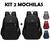 Kit 2 Mochilas Bolsa Viagem Resistente Casual Viagem Faculdade Coreana Prática Unissex Mala Escolar Preto