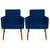 Kit 2 Poltronas Decorativa para Sala Cadeira Estofada Resistente Escritório Recepção Sala de estar manicure Pés palito de madeira Azul-Marinho