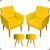 Kit 2 Poltronas Nina Decorativas Com Base E Capitonê Para Sala, Quarto e Manicure + 2 Puff Redondo Suede Cores Pé Castanho - Clique E Decore  Amarelo