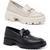 Kit 2 Sapato Feminino Plataforma Mocassim Estilo Oxford Preto, Branco