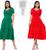 Kit 2 Vestidos Três Marias Casual Mídi Liso Feminino Elegante Moda Evangélica Verde, Vermelho