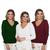 Kit 3 Blusas Suéter Feminino Tricot Trançado Gola V Inverno Verde, Branco, Bordô