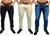 Kit 3 calça jeans masculina slim com lycra caqui em sarja Skinny Preto, Bege claro, Jeans médio
