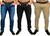 Kit 3 calça jeans masculina slim com lycra caqui em sarja Skinny Jeans, Preto, Bege