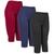 Kit 3 Calças Feminina Corsário Helanca Capri Lisa Senhora Preto, Azul escuro, Vermelho