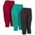 Kit 3 Calças Feminina Corsário Helanca Capri Lisa Senhora Vermelho, Verde água, Preto